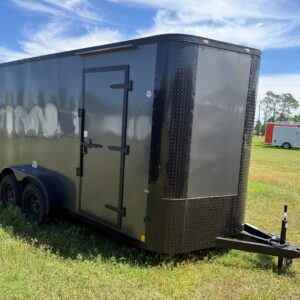 7×14 Tandem Axle Trailer – 16” On Center Floors, Walls, Roof – 7 Foot Ceiling – Ramp Door – Side Door - Black Out Package