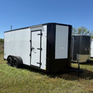 7×16 Tandem Axle Trailer – 16” On Center Floors, Walls, Roof – 7 Foot Ceiling – Ramp Door – Side Door - Black Out Package