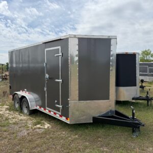 7×16 Tandem Axle Trailer – 16” On Center Floors, Walls, Roof – 7 Foot Ceiling – Ramp Door – Side Door - 5200# Axles