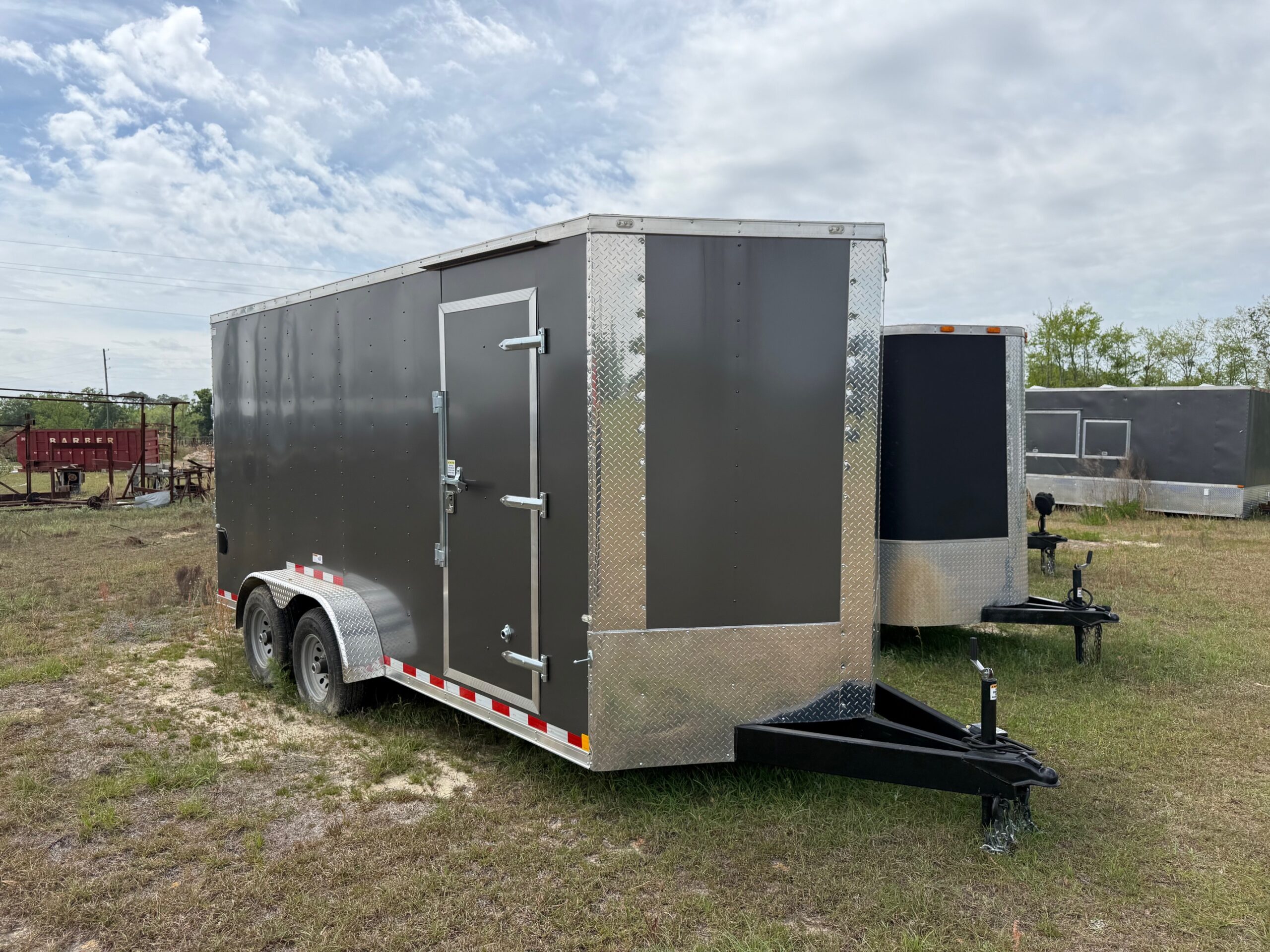 7×16 Tandem Axle Trailer – 16” On Center Floors, Walls, Roof – 7 Foot Ceiling – Ramp Door – Side Door - 5200# Axles