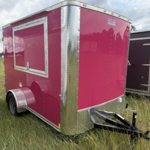 6×10 Single Axle Concession Series – Electrical – Finished Interior – Concession Window with Glass and Screens - Pink