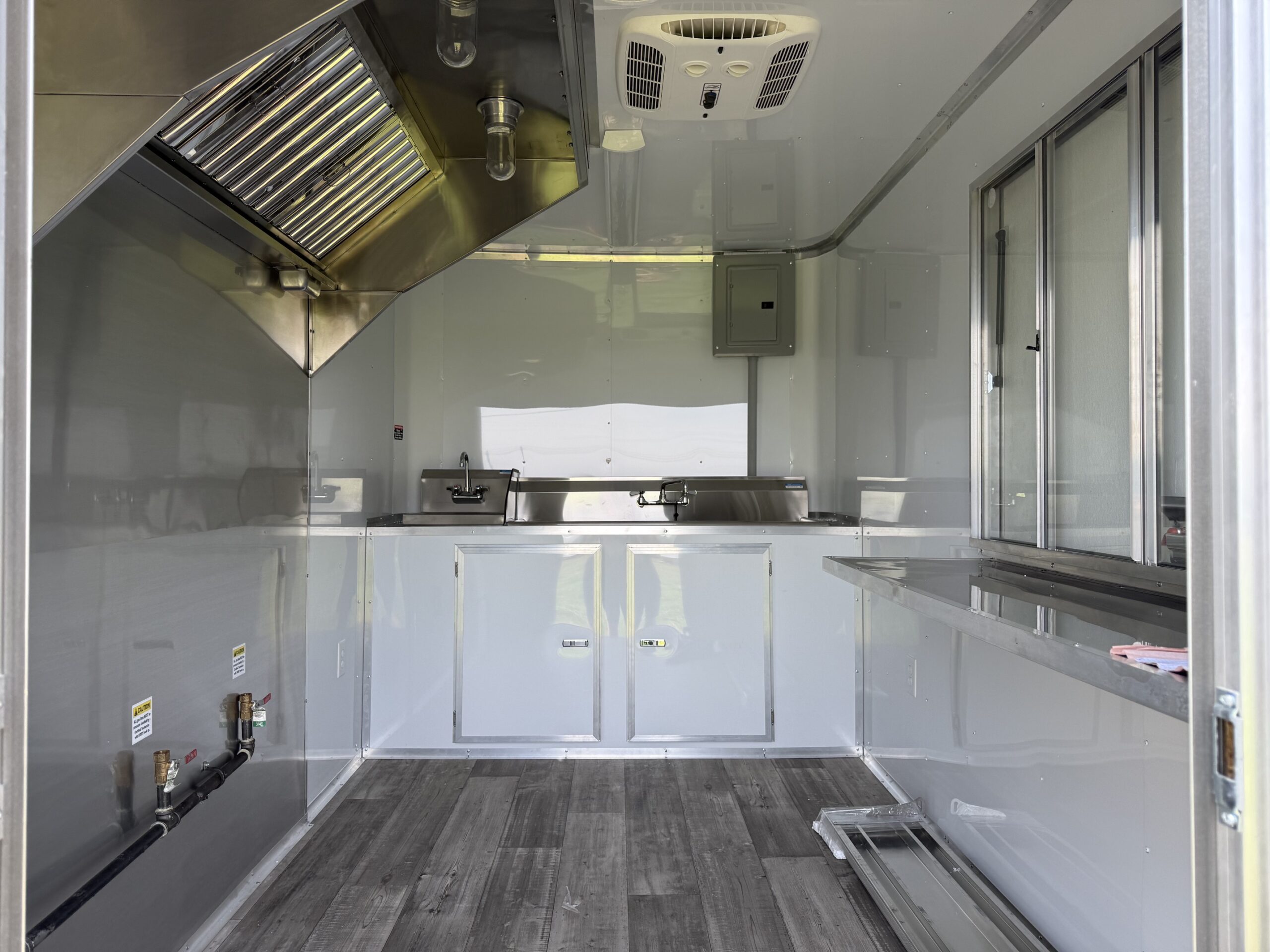 7×12 Single Axle Concession Trailer – 5′ Hood – Gas Lines – Sink Package – Electrical – White - Image 5