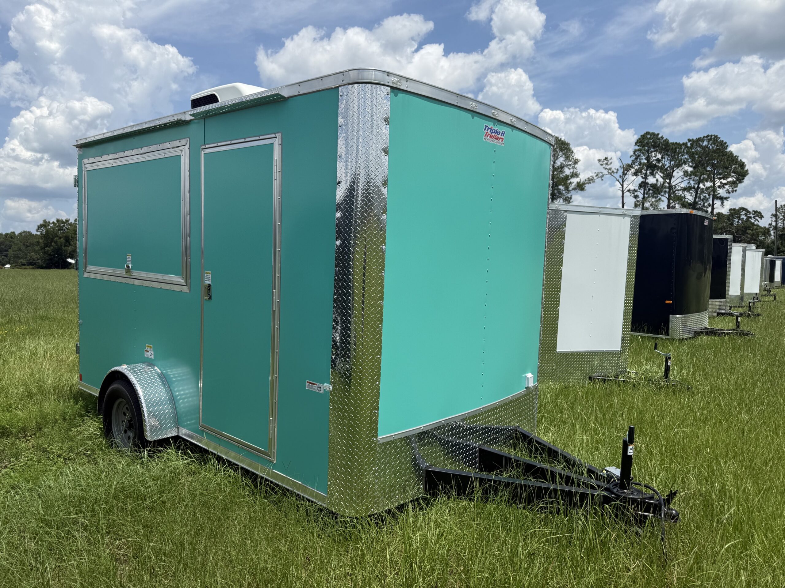 7×12 Single Axle Concession Trailer- Sink Package – Finished Interior – 7 Foot Ceiling – A/C