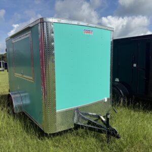 6×10 Single Axle Concession Series – Electrical – Finished Interior – Concession Window with Glass and Screens - Teal