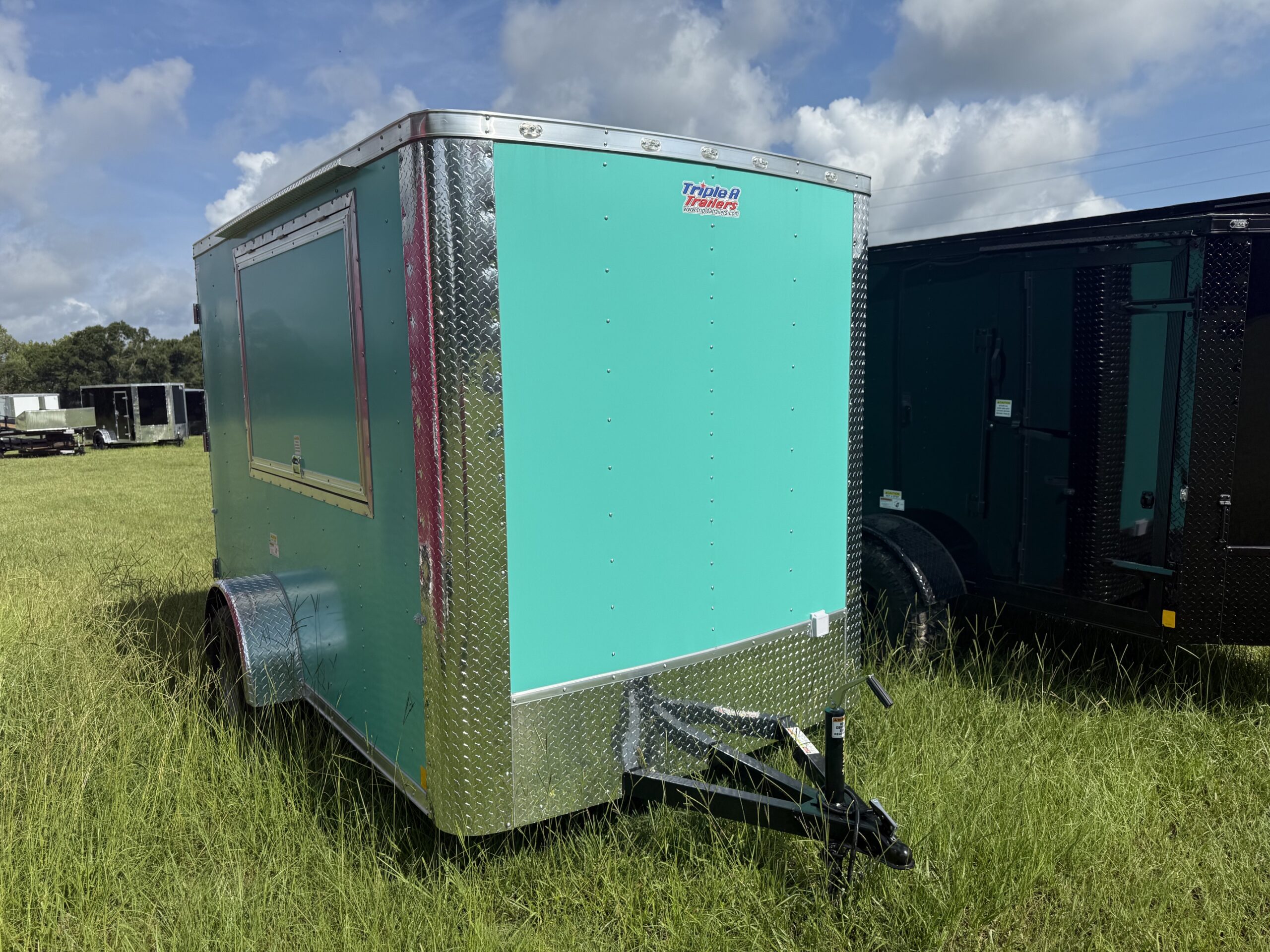 6×10 Single Axle Concession Series – Electrical – Finished Interior – Concession Window with Glass and Screens - Teal