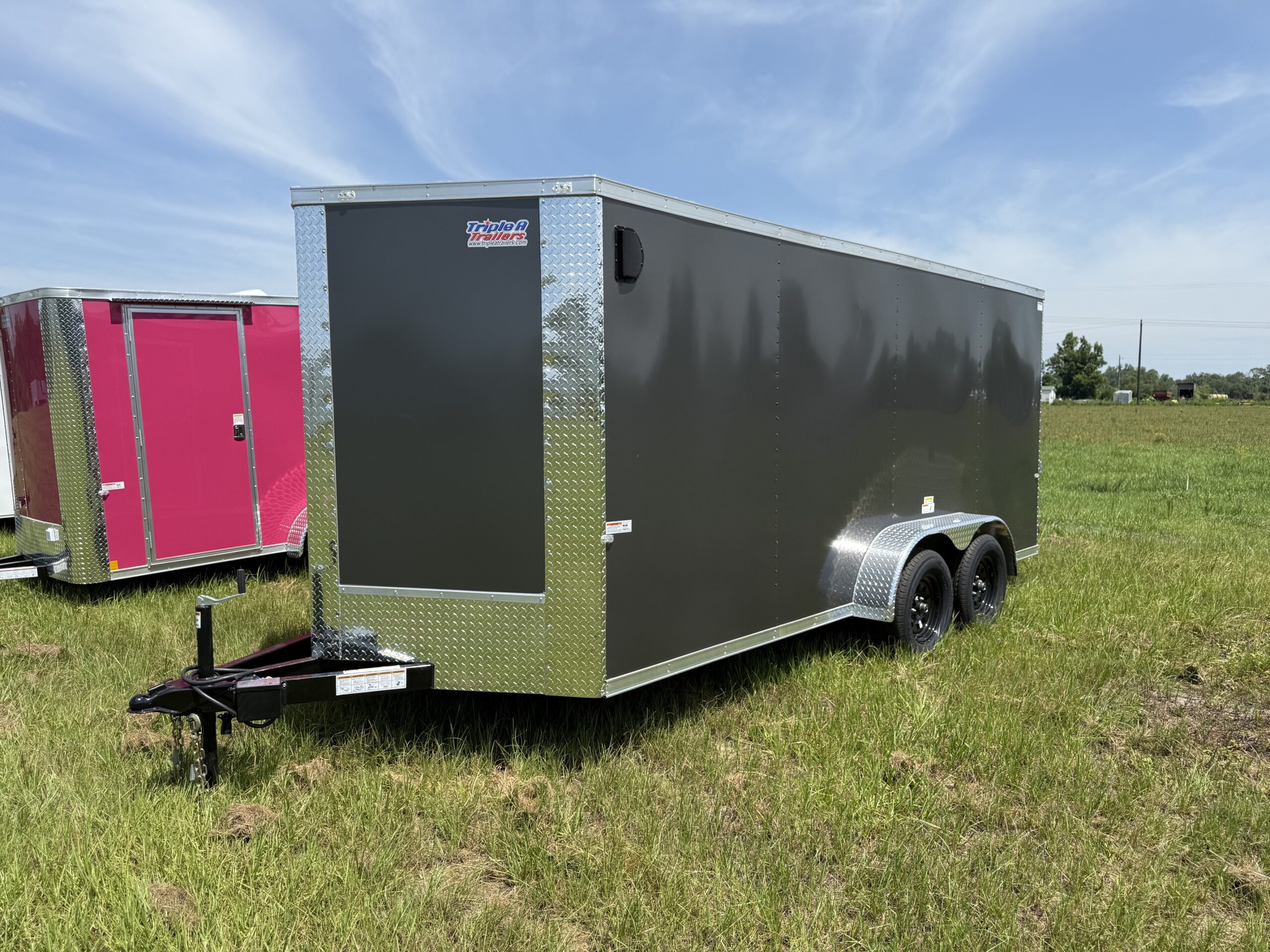 7×16 Tandem Axle Trailer – 16” On Center Floors & Walls – V-nose – Ramp Door – Side Door - Image 2